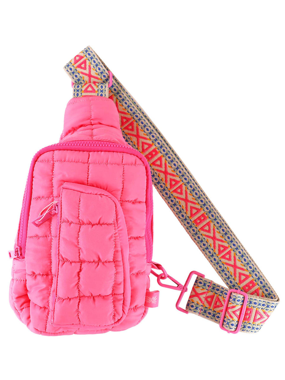 Simply Southern Quilted Puff Sling Bag in Hot Pink