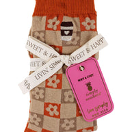 Simply Southern Orange and Brown Checker Board Flower Socks