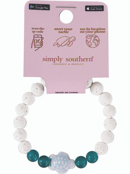 Simply Southern Sea Turtle Tracking Bracelet White and Teal