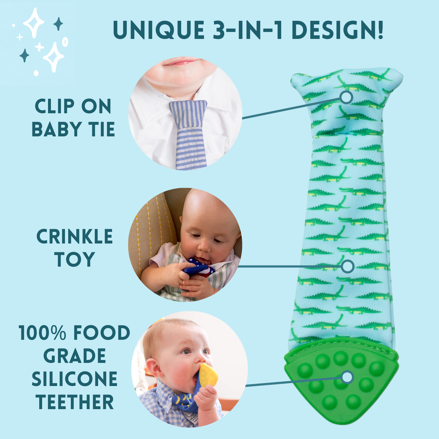 Tasty Tie® - Tasty Tie Teether, Crinkle Toy, Baby Boy Gift