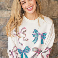 Simply Southern Ivory  Sequin Ribbons Crewneck