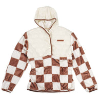 Simply Southern Ivory and Tan Checkerboard Quarter Snap Pullover Hoodie