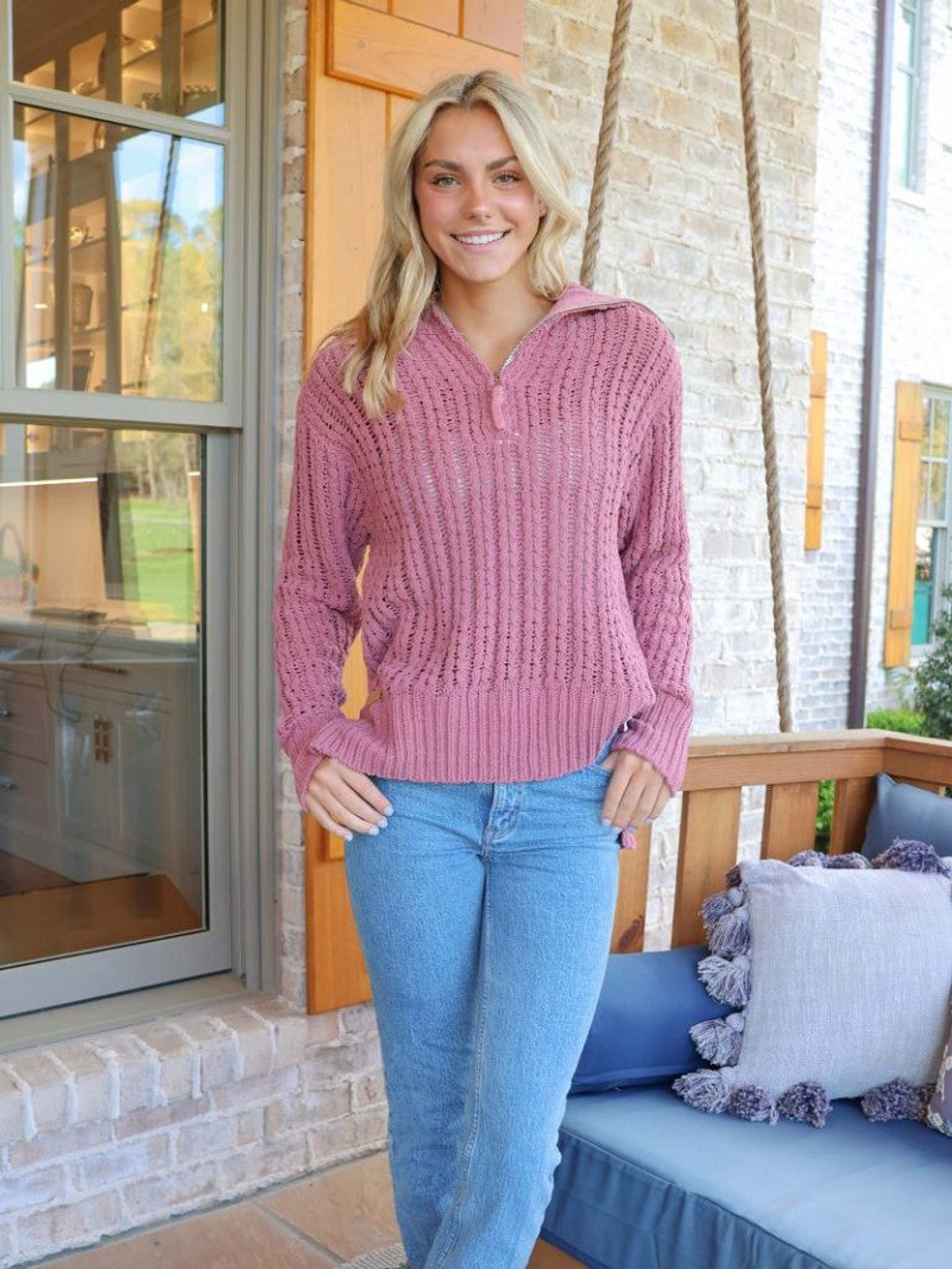 Simply Southern So Soft Quarter Zip Sweater in Plum