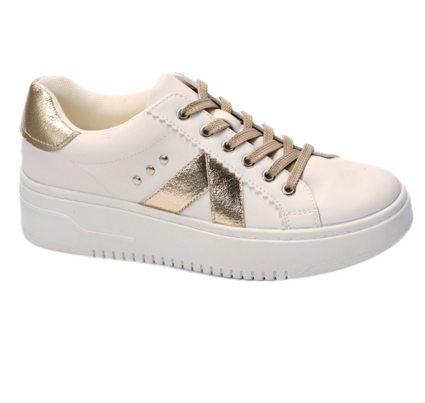 Corkys Tailgate Womens Sneakers in Gold Crinkle Metallic