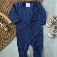 Little Blessing (Navy) Embroidered Baby - Romper Only