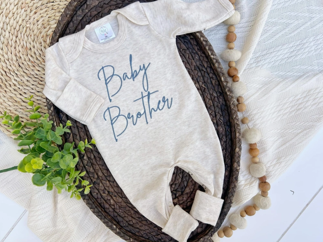 Baby Brother Embroidered Baby Romper - Romper Only