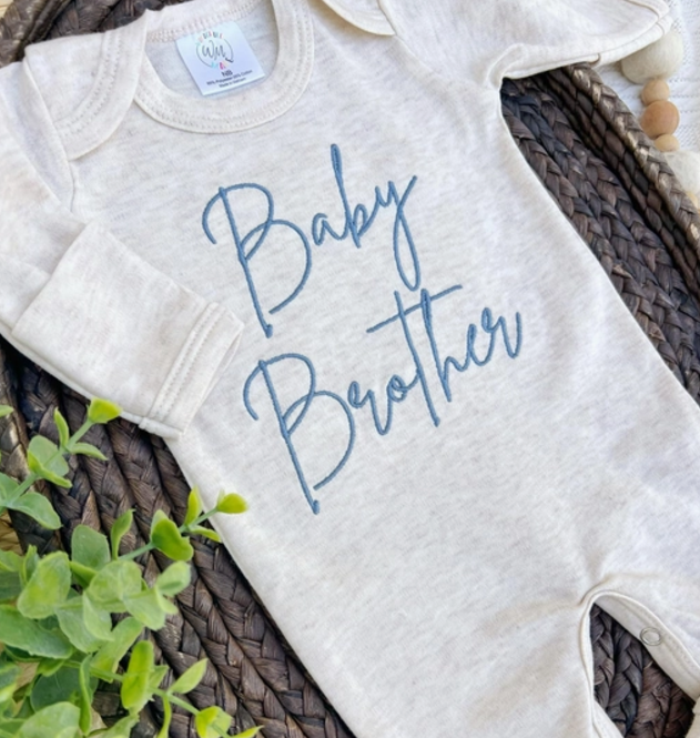 Baby Brother Embroidered Baby Romper - Romper Only