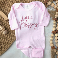 Little Blessing (Pink) Embroidered Baby - Romper Only