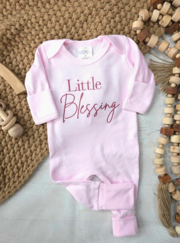 Little Blessing (Pink) Embroidered Baby - Romper Only