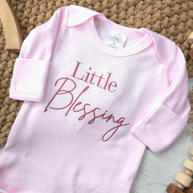 Little Blessing (Pink) Embroidered Baby - Romper Only