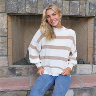 Simply Southern Ivory and Tan Stripe Ultrasoft Sweater