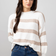 Simply Southern Ivory and Tan Stripe Ultrasoft Sweater