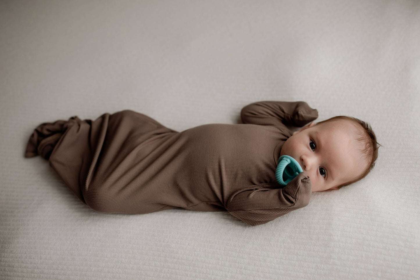 Ribbed Cocoa Brown Ribbed Knotted Gown & Hat