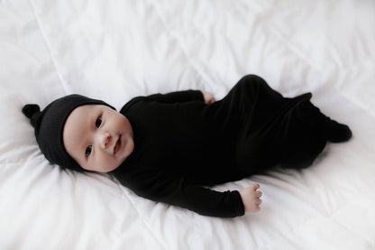 Black Ribbed Knotted Gown