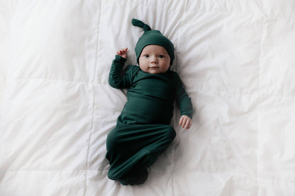 Ribbed Forest Green Ribbed Knotted Gown