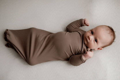 Ribbed Cocoa Brown Ribbed Knotted Gown & Hat